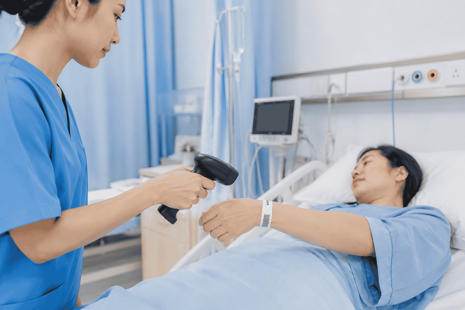 Quét mã vạch nhận diện bệnh nhân tại giường